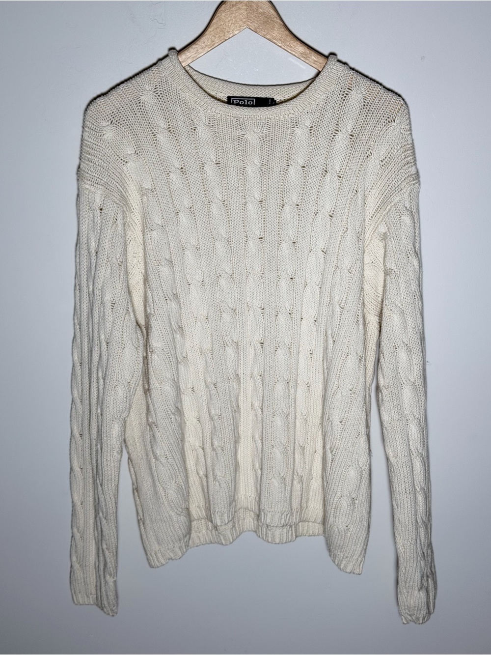 Polo by Ralph Lauren Cream Rolled Cable-Knit Crewneck Sweater 100% Pima Cotton